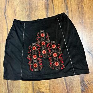 Shyanne Womens L Black Faux Suede Mini Skirt Nashville Western Embroidered
